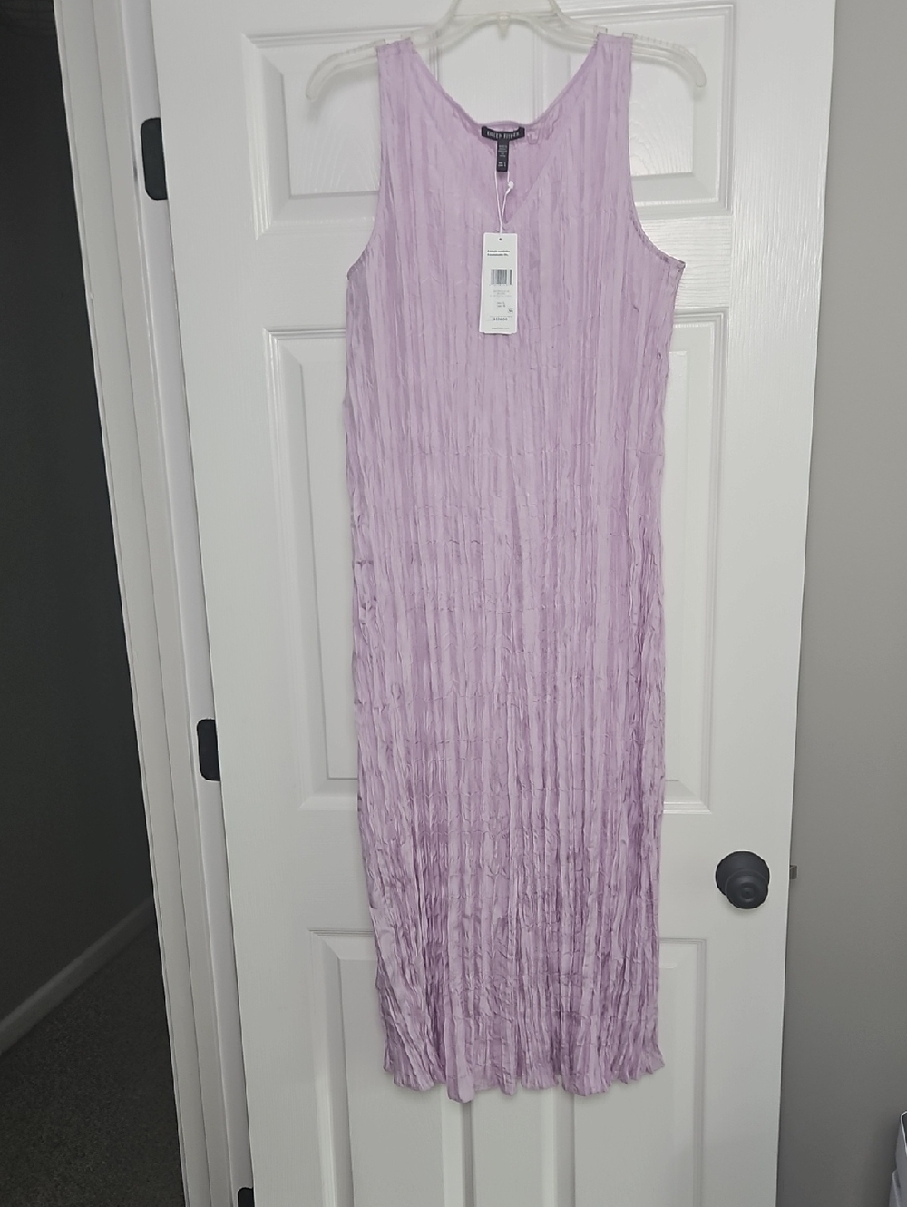 Eileen Fisher V- Neck Sleeveless Pleated Silk Midi Dress: Wild Orchid: Size- L